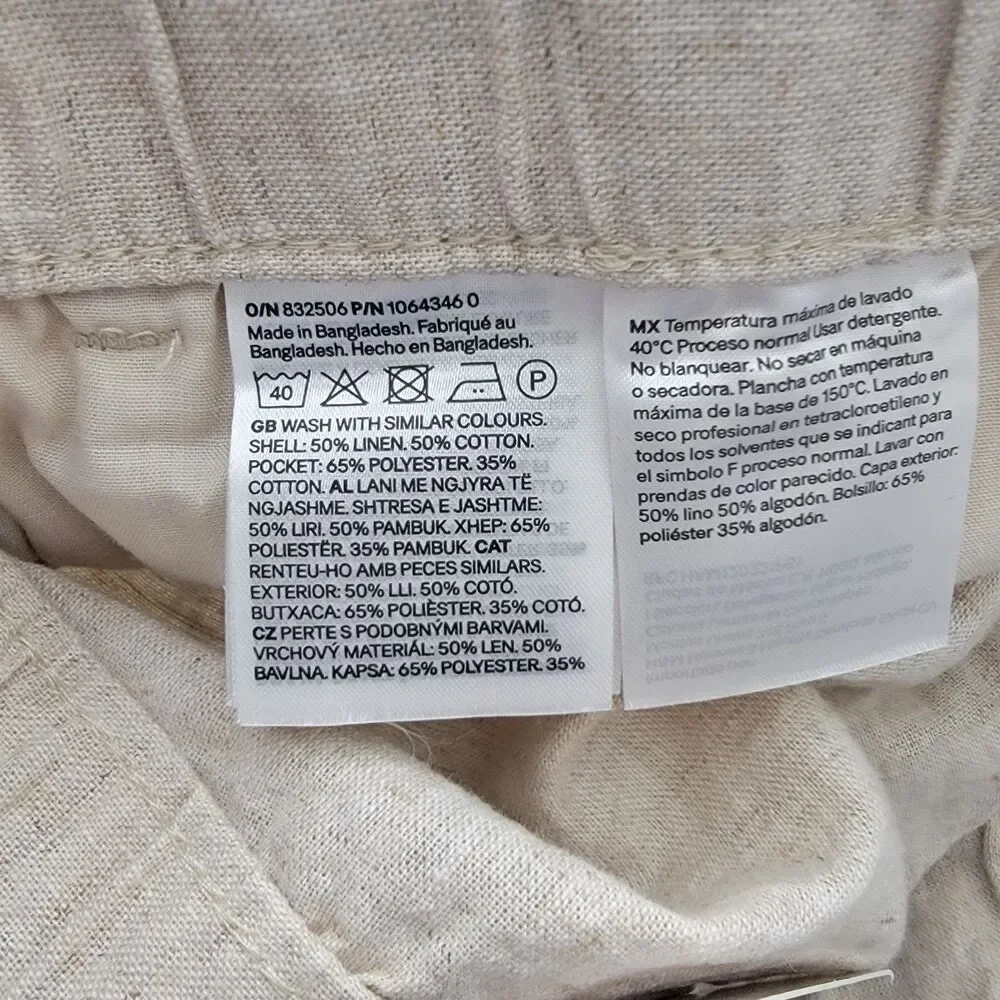 H & M women's linen blend pants size XL pull on tie waist wide leg Breathable